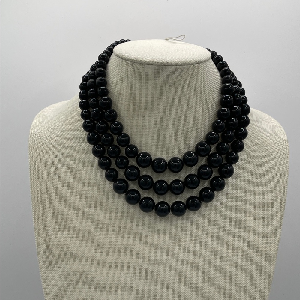 4.15.26-9 Napier Three-Strand Shiny Black Bead Necklace (Strands 6”,7”,8”)